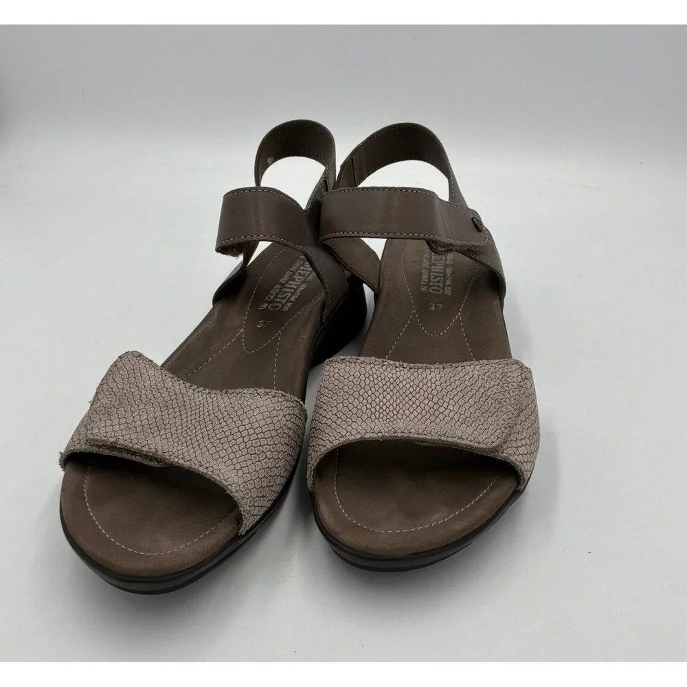 Mephisto Wedge‎ Sandals Womens 37 Brown Snake Print Leather Comfort Strap